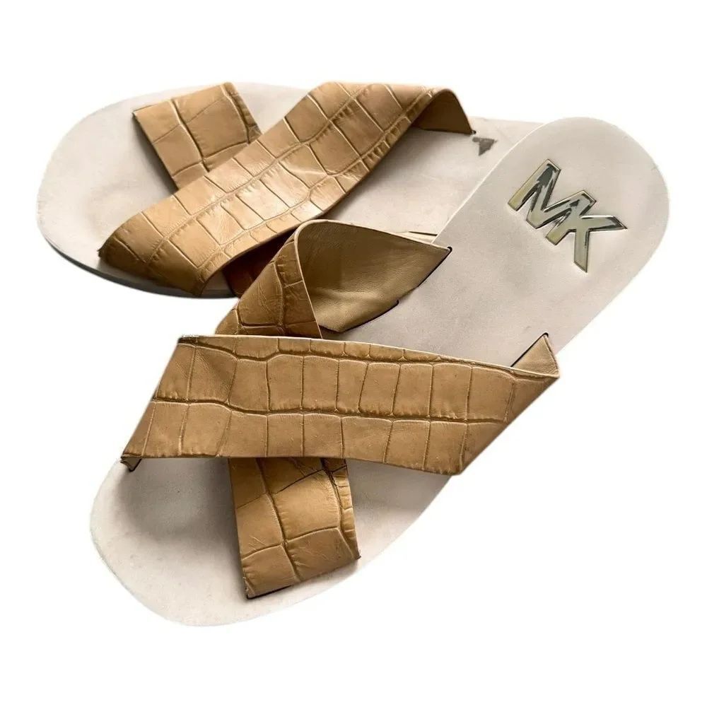 Michael Kors Womens Glenda Slide Sandals Leather Brown Shoes Flats 7M - Picture 4 of 8